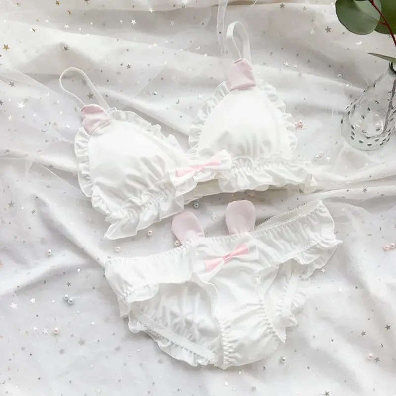 Conjunto de sujetador japonés suave para niña, lencería de mujer con diseño de pata de gatito, tela de seda de leche, copa triangular sin aros — image 5