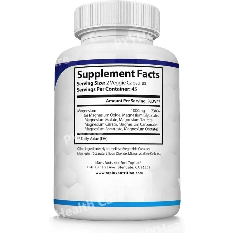 Magnesium Complex Capsule Contain Glycinate Citrate 1000mg and Multiple Magnesium Daily Health Nutrition Supplement 90 Count — image 7