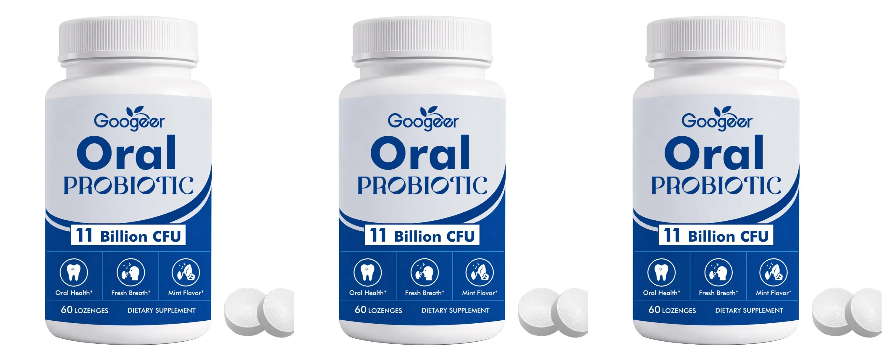 Googeer Oral Probiotic Lozenges 11 Billion CFU with L. reuteri S. salivarius and L. rhamnosus for Daily Fresh Breath 60 Count