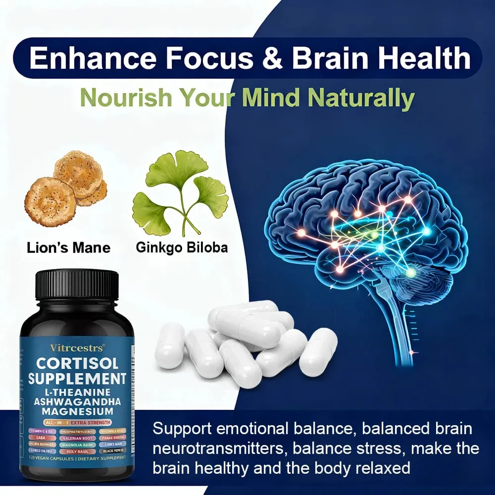 Cortisol Complex Capsules with Ashwagandha L-Theanine & Magnesium Stabilize Mood Supports Relaxation Calm & Daily Wellness — image 3