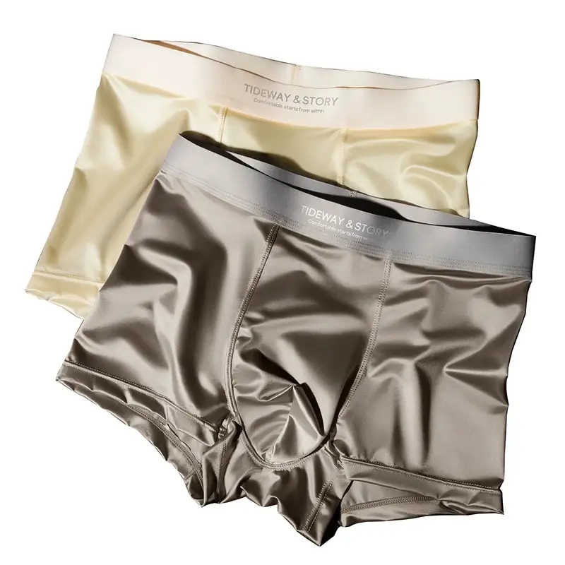4PCS Men's Underwear Ice Silk High-End Men's Light Luxury Satin Silk Breathable Flat Corner Four Cornered Shorts Without Marks — image 3
