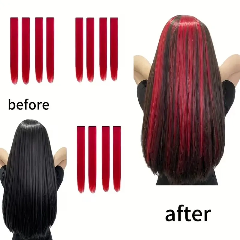 22Inch Synthetic 6pcs Long Straight Hair Extension Colored Rainbow High-Temperature Fiber Hairpiece for Women Daily Party Use — image 4