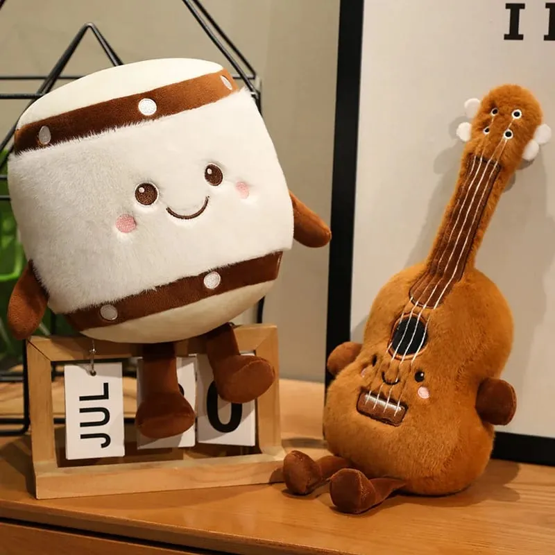 New Musical Instrument Doll Piano Pipa Pillow Cushion Brown Guitar Drum Plush Toy Cute Kawaii Birthday Gift Children Home Decor