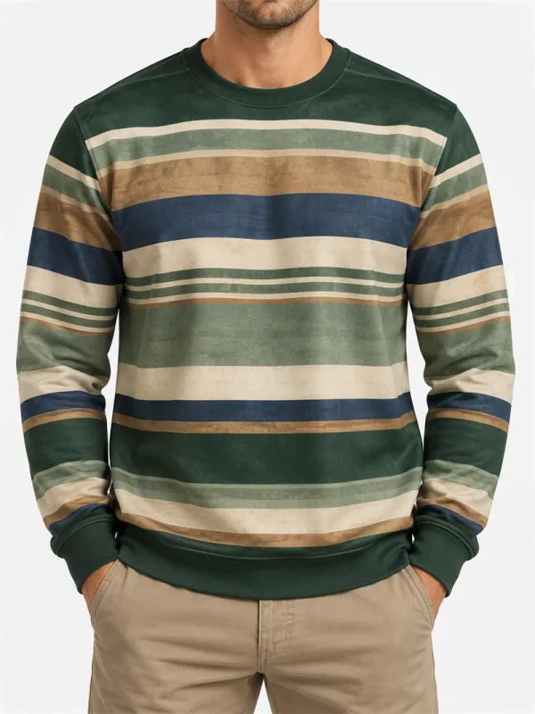 Men's Vintage Striped Crewneck Sweatshirt Casual Long Sleeve Pullover Color Block Autumn Streetwear Everyday Fashion Classic Top — image 2