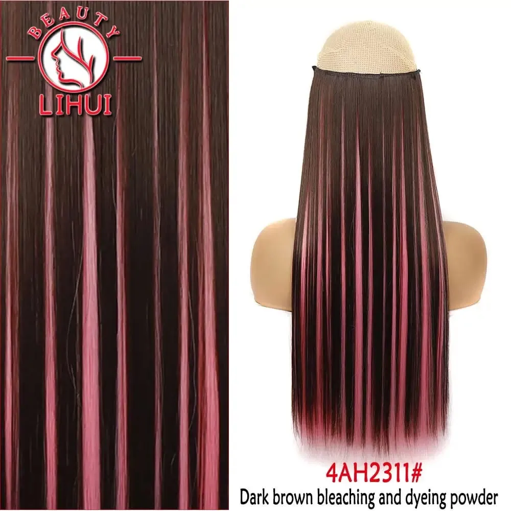 Synthetische natürliche synthetische Haarverlängerungen, 5 Clip-in-künstliche gefälschte Ombre-Blond-Braun-Schwarz-Rosa-gerade falsche Haarteile — image 50