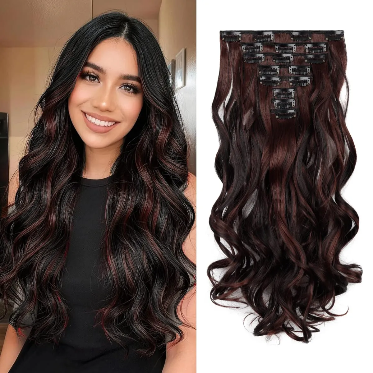 Clip In Hair Extension Curly 24 Inch 8 Pieces Hair Extensions for Women Daily Wear Work & Casual Styling Synthetic Hair Pieces — image 2