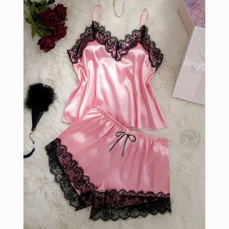 Silky Bra Shorts Pajamas Set Solid Summer Lingerie Women Intimacy Sets Comfortable Seamless Bras Underwear Satin Home Apparel — image 8
