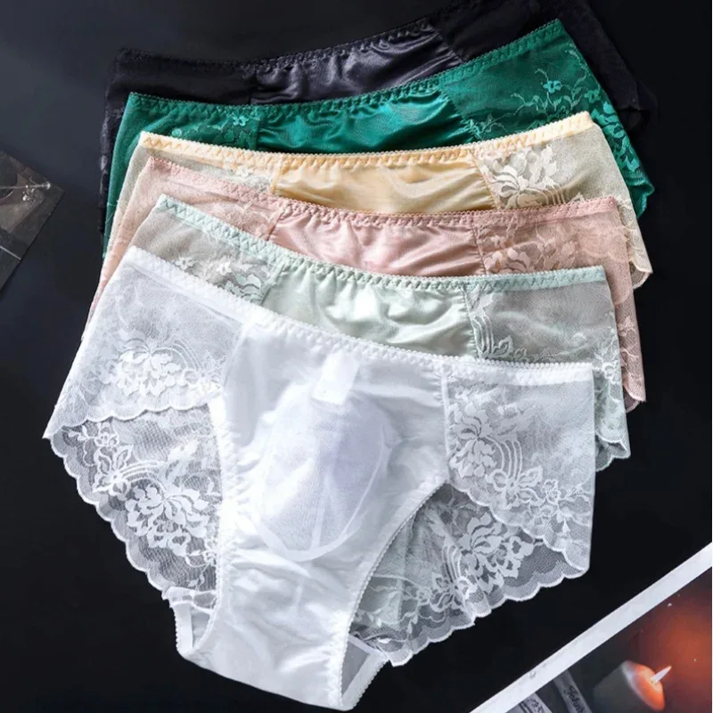 3PCS Men Sexy Lace Triangle Briefs Sexy Low Waist Seamless Panties Male Thin Breathable Comfortable Transparent Underwear — image 2