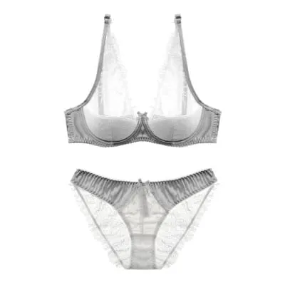style thin cup cotton young ladies underwear lash transparent sexy women summer bra set lace female lingerie plus size — image 8