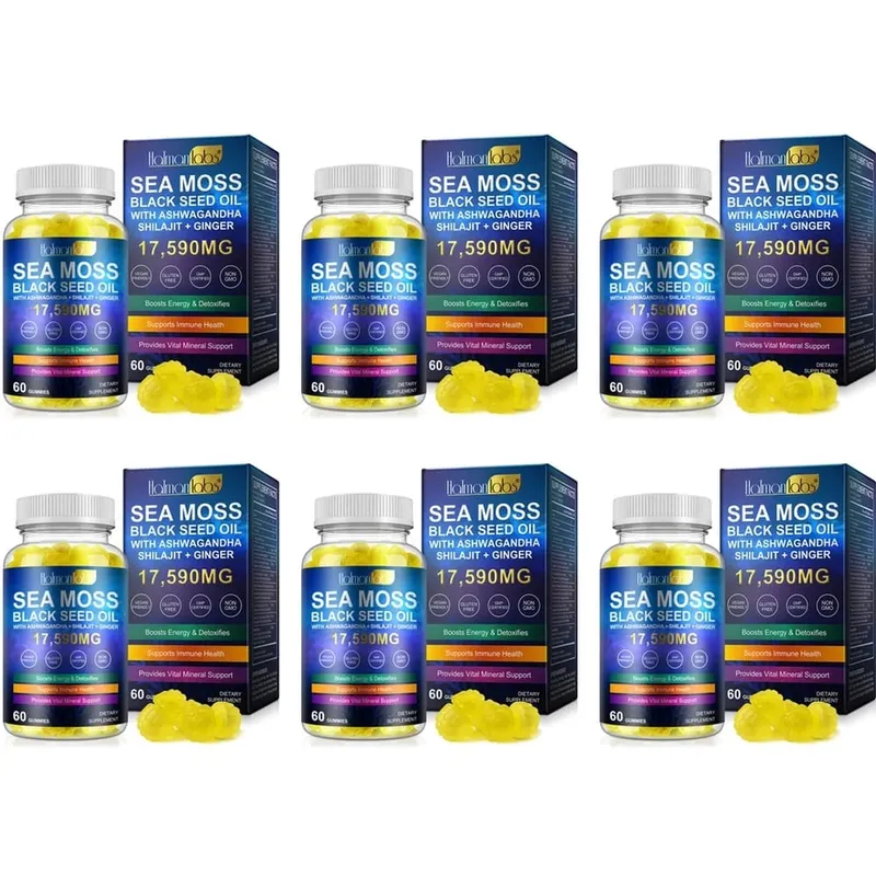 HalmanLabs Sea Moss Black Seed Oil Gummies na may Vitamin C at Vitamin D para sa Immune Health at Vital Mineral Support 60 Gummies