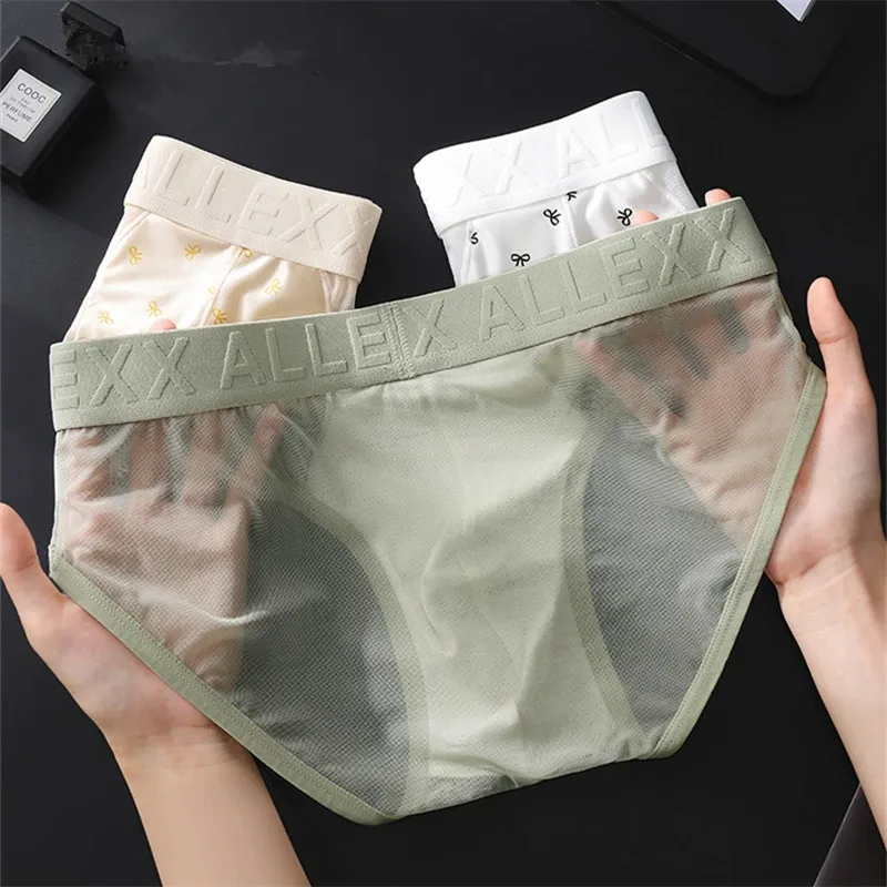 adults 18 plus cueca mesh men's underwear letter waist cuecas masculino print calzoncillos hombre 3D convex bag man lingеrie new