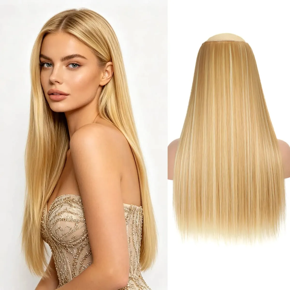 Synthetic 5 Clips in one piece hair extensions 22inch long straight clip in hair for women girls daily party holiday