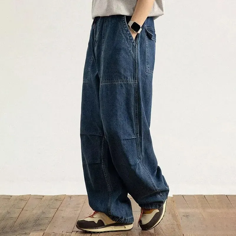 Spring And Autumn Japanese Style Oversized Straight Leg Jeans Loose Drawstring Workwear Pants Wide Leg Pants Men'S Pants — image 3