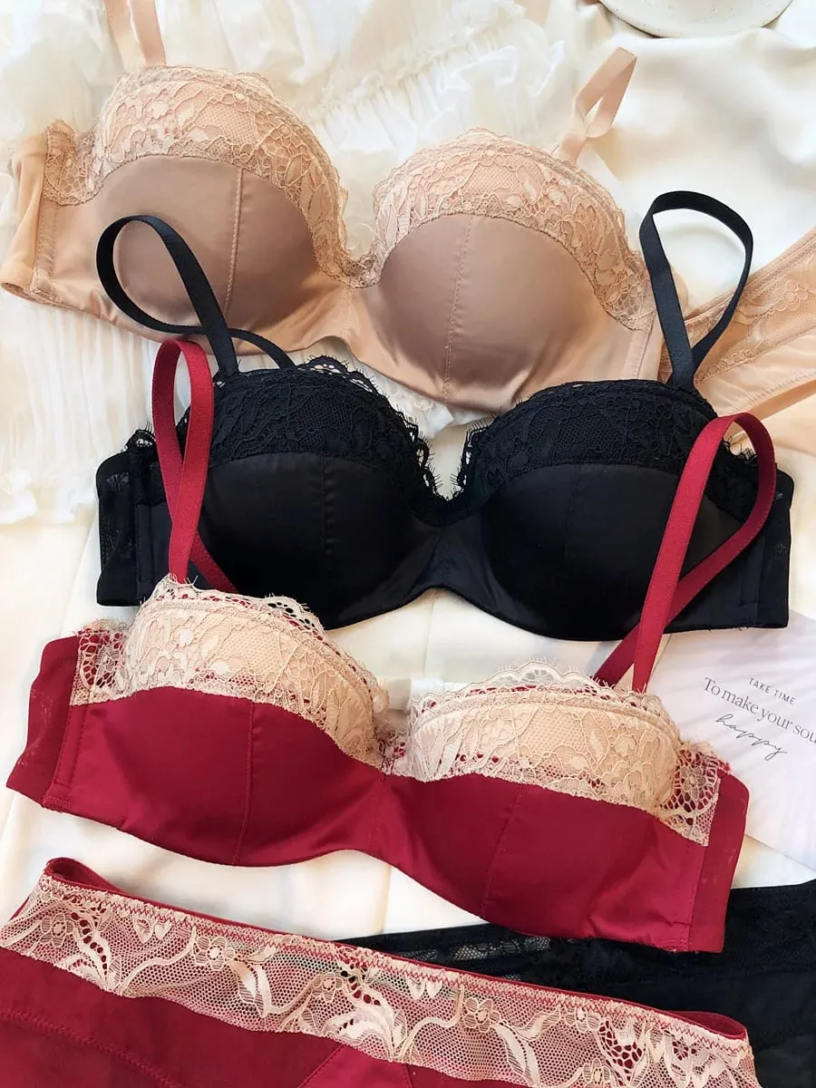 Sexy Lace Embroidery Lingerie Set for Women 1/2 Thin Cup Push Up Bra High Quality Seamless Comfort Underwear Plus Size Brassiere — image 7
