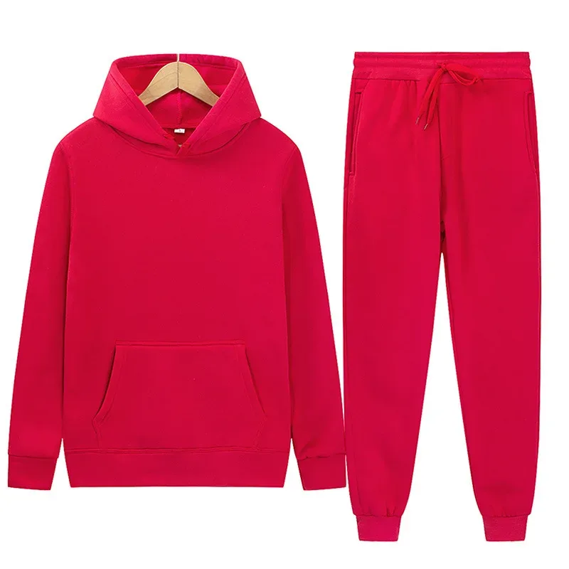 Men's Autumn/Winter New Solid Color Hoodie + Pants Two-Piece Set, Stylish Casual Sports Suit with Custom Printed Logo — image 38