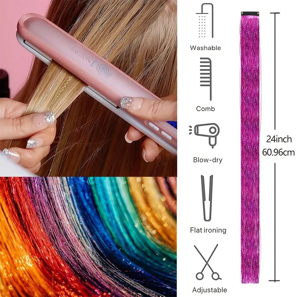 Hair Tinsel Clip in Rainbow Hair Accessories 24 Inch Fairy Hair Tinsel Kit for Women Glitter Extensions Synthetic for Christmas — image 5
