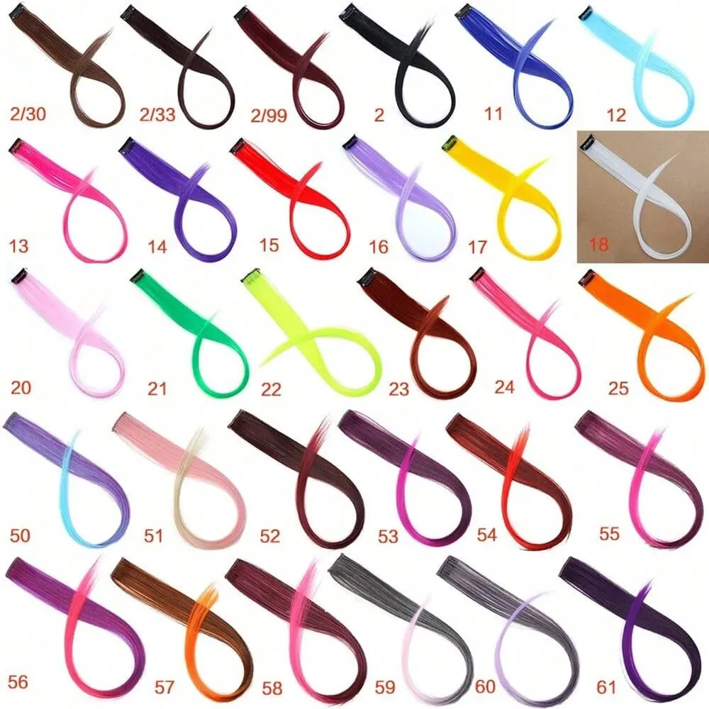 1PCS/Pack Synthetic Colored Party Highlights Clip in Hair Extensions for Girls Omber Colors Long Straight Hairpieces — image 4