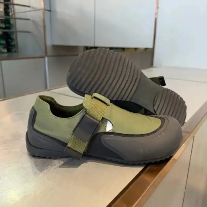 Green Buckle Strap Slip-On Outdoor Shoes Hollow-Out Breathable Flat Shoes Height Increasing Casual Shoes Trendy Men's Shoes — image 3
