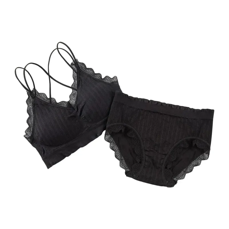 1Set Casual Lace Women Seamless Bra Set V-Neck Breathable Underwear Set Comfortable with Bra Pads Lingerie Set