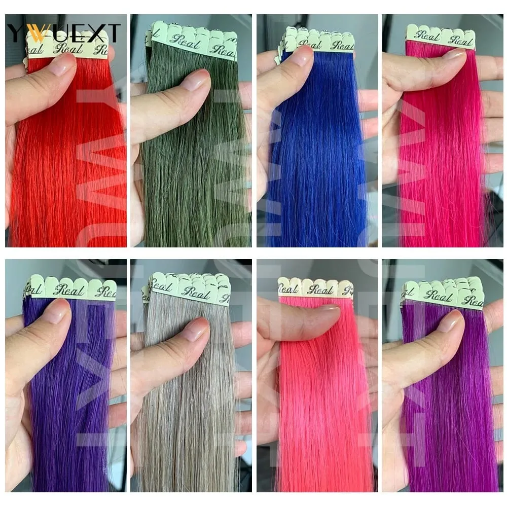 Highlight Red Human Hair Tape In Extensions 12" 16" 20" 24“ Natural Straight Machine Remy Tape In Hair On Glue Adhesive