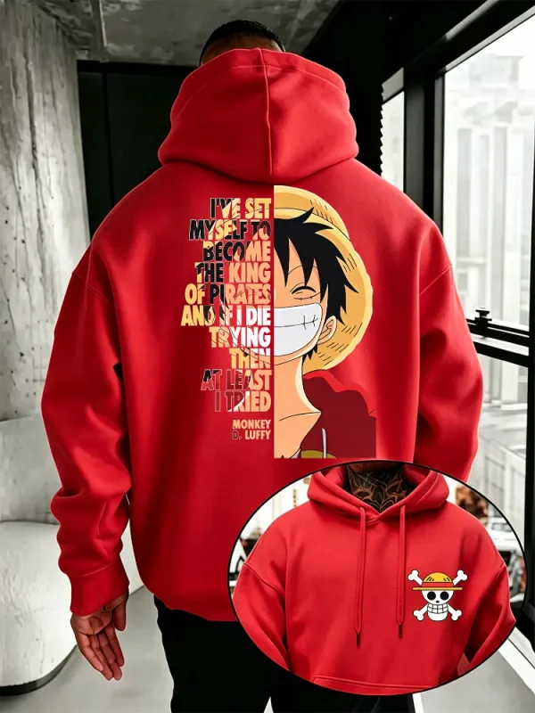 One Piece Anime Hoodie Monkey D Luffy Quote Print Streetwear Unisex Men Women Oversized Casual Sweatshirts Long Sleeve — image 2