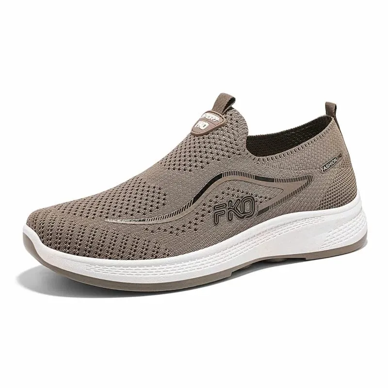 Men Slip‑on Flying Knit Sneakers Breathable Mesh Upper Lightweight Thick Sole Non‑slip Walking Casual Sports Shoes — image 3