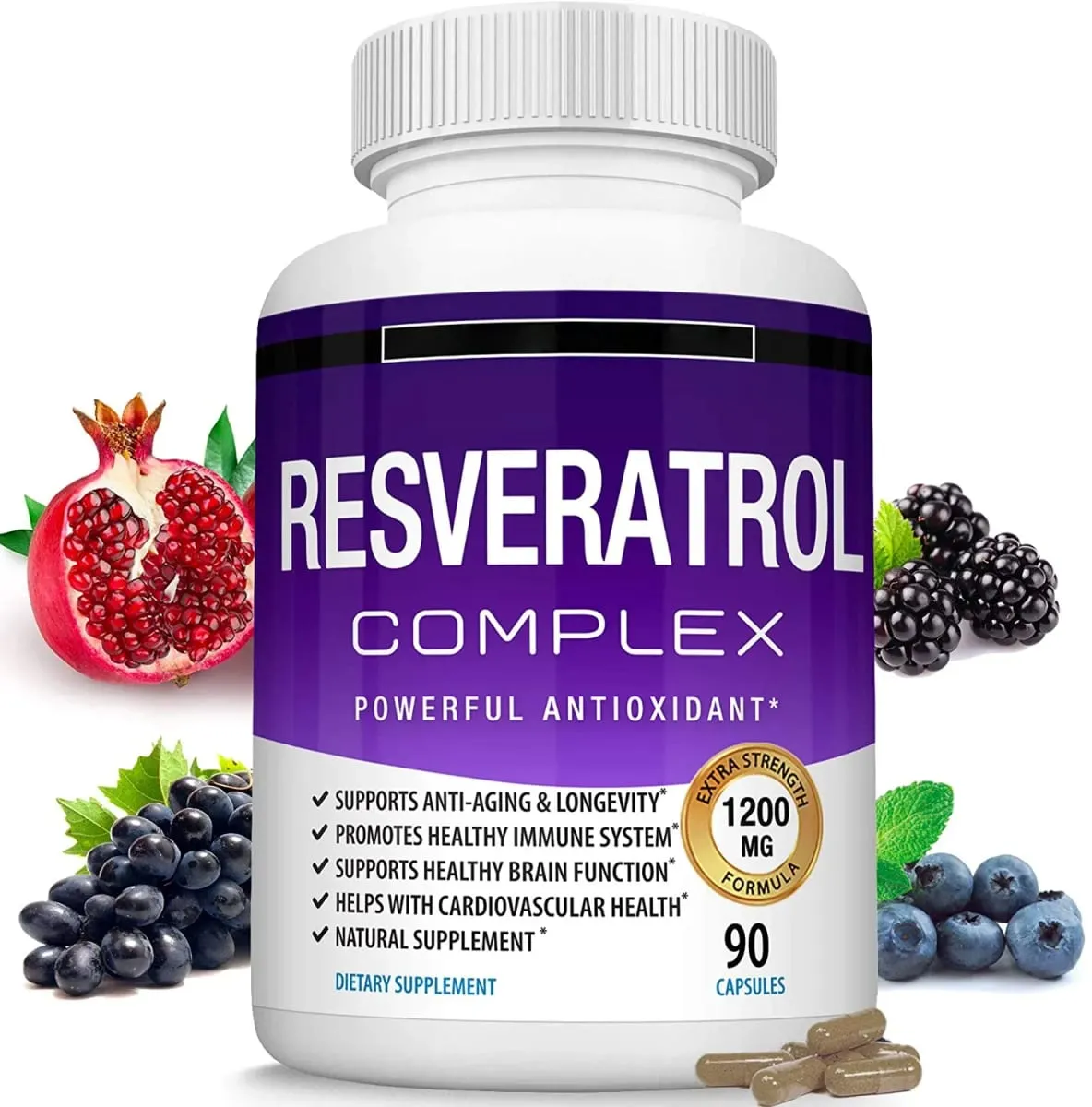Resveratrol Complex 1800mg Capsules Antioxidant Complex Trans Resveratrol Supplement for Men Women | Non-GMO Gluten Free