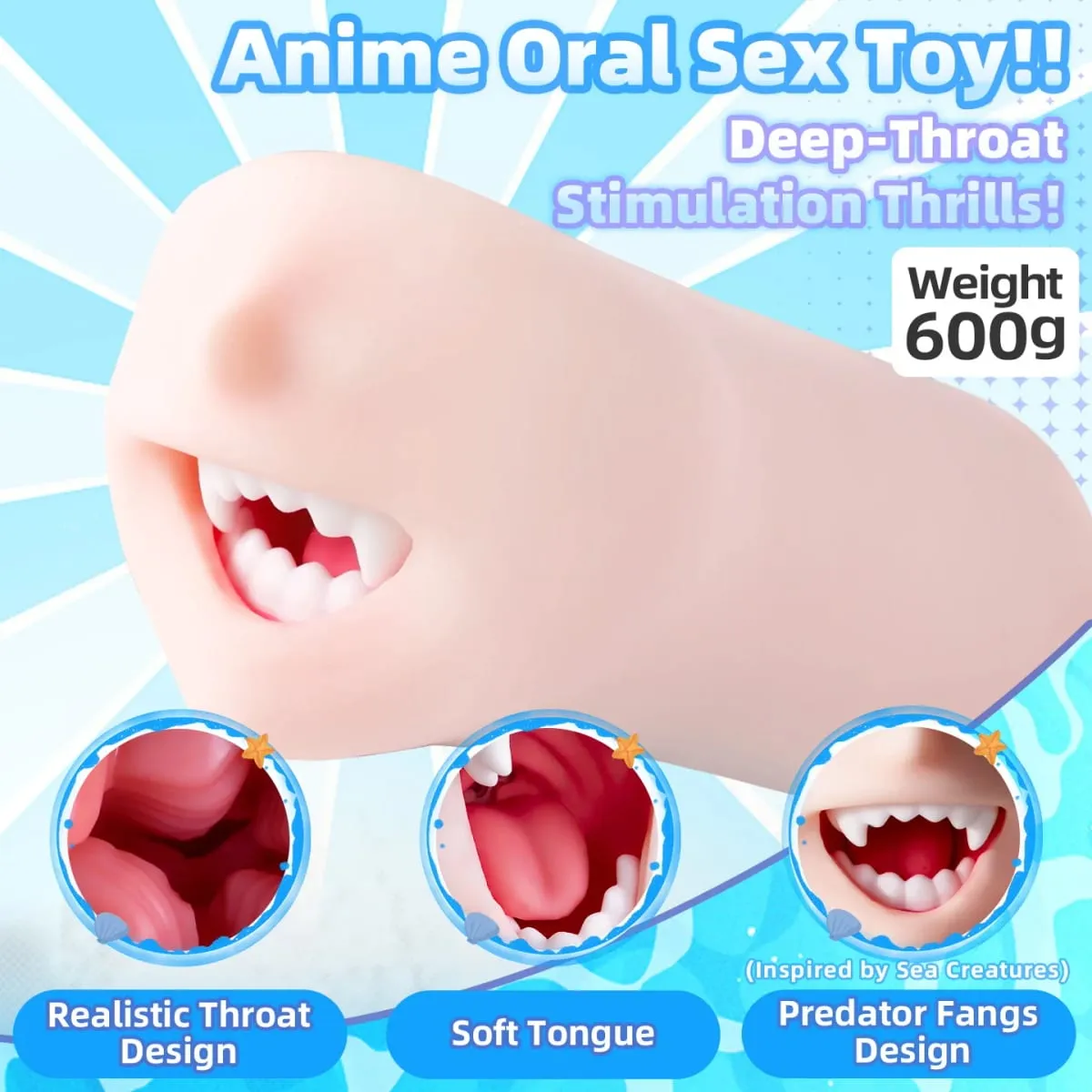 YUU Mouth Male Masturbator Real Mouth Deep Throat Pocket Pussy Blowjob with Fangs Tongue Sea Predator Masturbation Toys Oral Sex — image 2