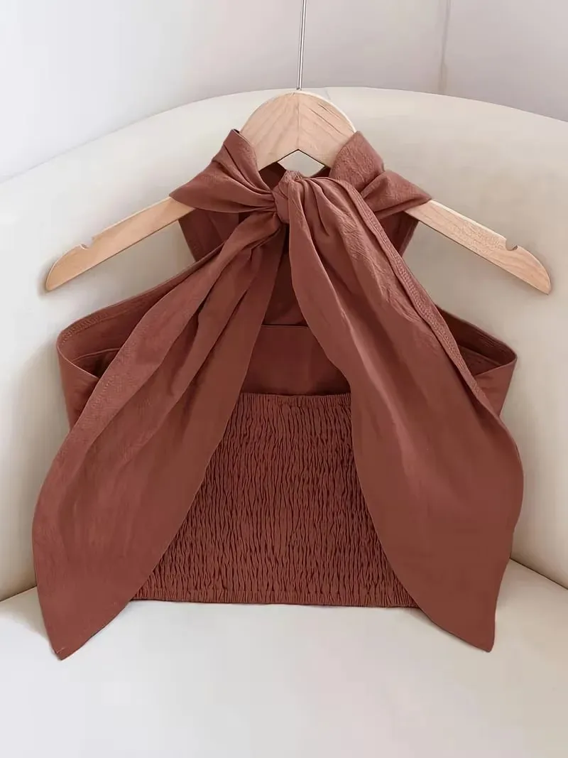 Cropped Top Women's Solid-Colored Cropped Cross-Back Top