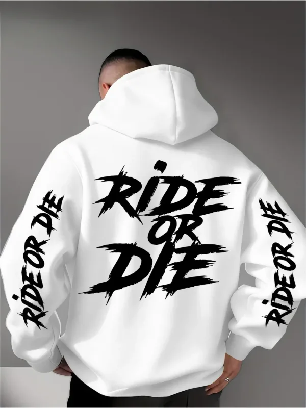 Men's Ride Or Die Graphic Hoodie Sweatshirt Oversized Streetwear Sportswear Pullover Casual Autumn Winter Hooded Top — image 4