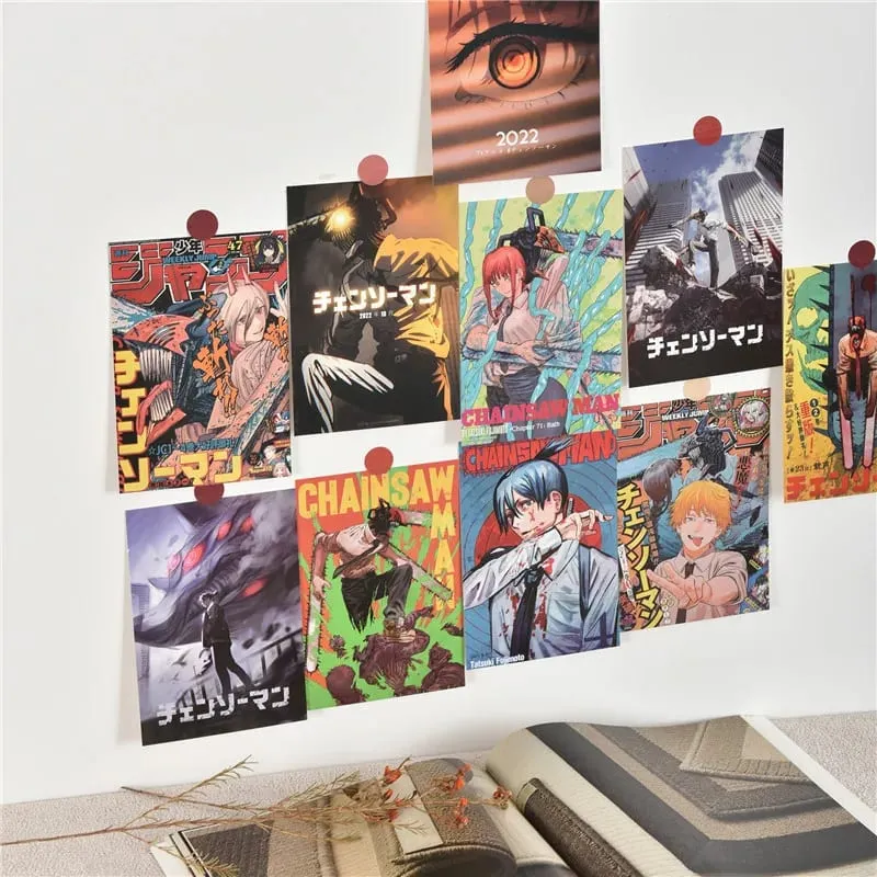 10Pcs Japenese Anime Chainsaw Men Character Poster Sticker Postcard Gift Home Study Room Wall Background Decor Pictures Painting — image 6
