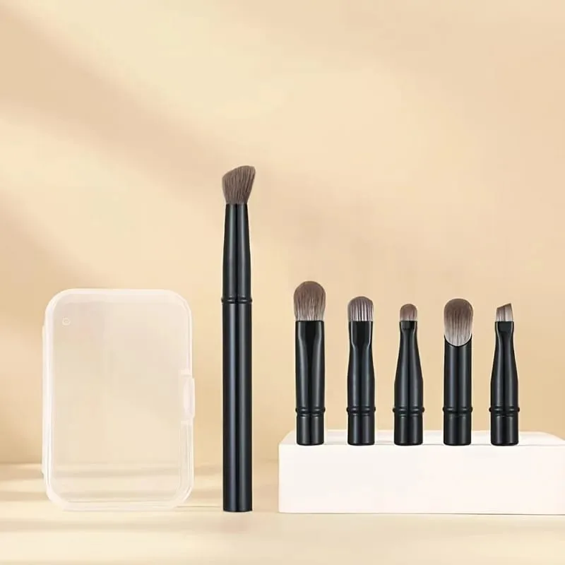 6-Piece Black Portable Makeup Brush Replacement Brush Head Set Nose Shadow Brush Travel Set
