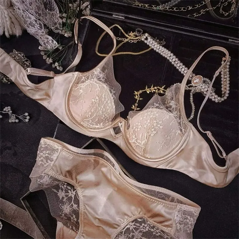 French-style Lace and Satin Lingerie Set Gather Adjustable Straps Bra & Thin Padding Soft Wire ComfortMuslim Girls Underwear — image 4