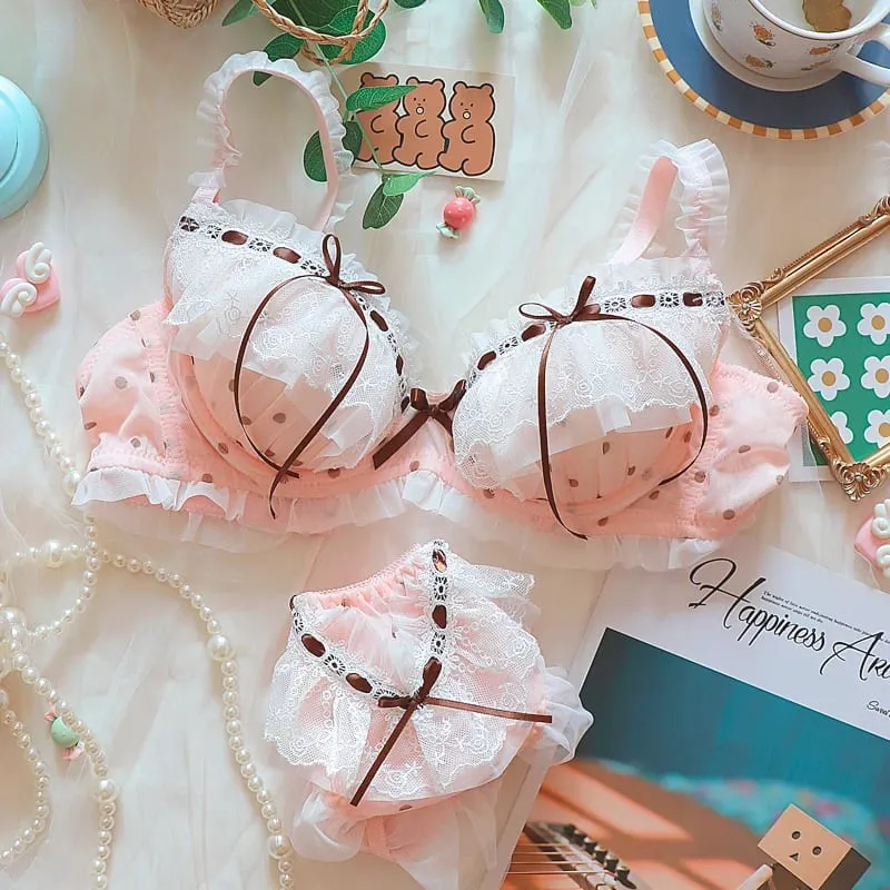 Japanese Style Cute Lace Bra Set with Underwire Light Push Up Support Sweet Sensual Look Teen Girls Autumn Winter Collection CA