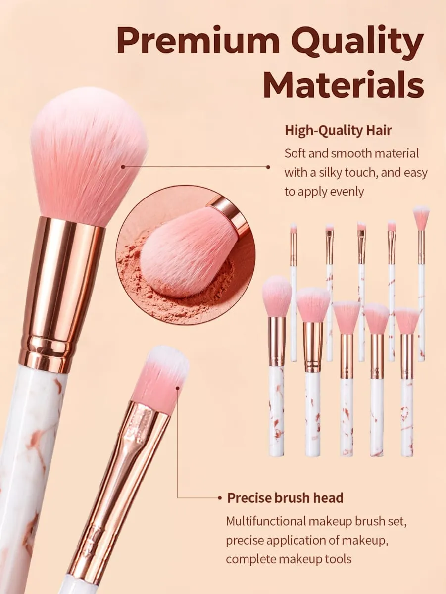 12Pcs Professional Makeup Brush Set with 2 Makeup Puff Soft Cosmetic Brushes for Powder Blush Eyeshadow Complete Makeup Kit
