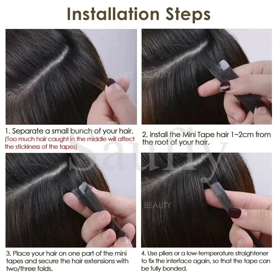 12-20inches Natural Blonde Mini Tape in Human Hair Extensions Double Side Invisible Seamless Tape Ins Hair 10pcs/Pack Natural Straight Black Blonde Balayge Brown Mini Tape In Hair — image 9