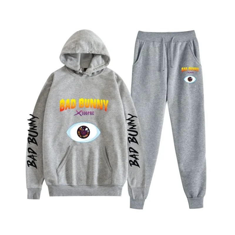 Harajuku Comfortable bad bunny Print Sweatshirt Sweatpants Suit Women's Hoodies+ Trousers Suit Boys/Girls 2 Piece Set Clothes — image 16
