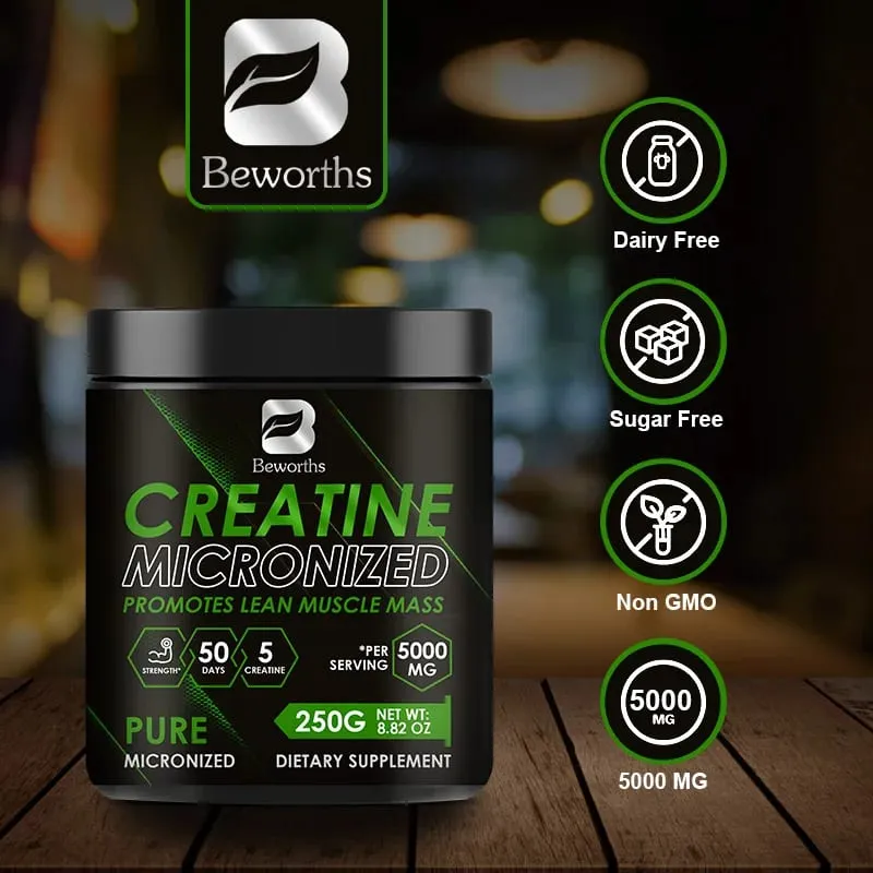 Beworths creatina monohidratada em pó 5000 mg para pré-treino, construção muscular, energia celular, cérebro, saúde imunológica para academia