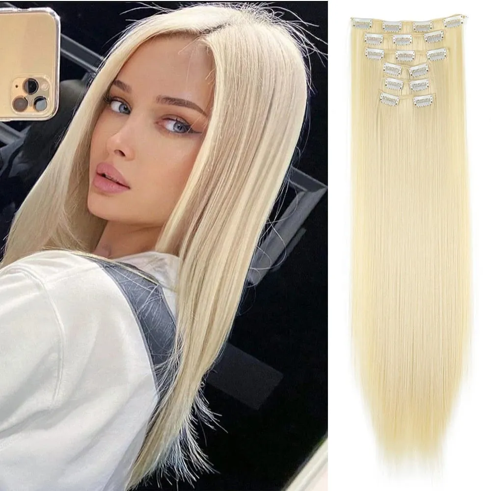 Black Hair Extensions 24"/60cm 6pcs/set Women Long Straight Synthetic Full Head Clip 16 Clips Ombre Heat Resistant Fiber Hair — image 25