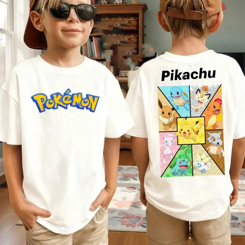 Summer Pokémon AnimeT-shirts Boys Pure Cotton Short-sleeved Top Casual Suitable for Both Boys and Girls Parent-child Outfits. — image 12