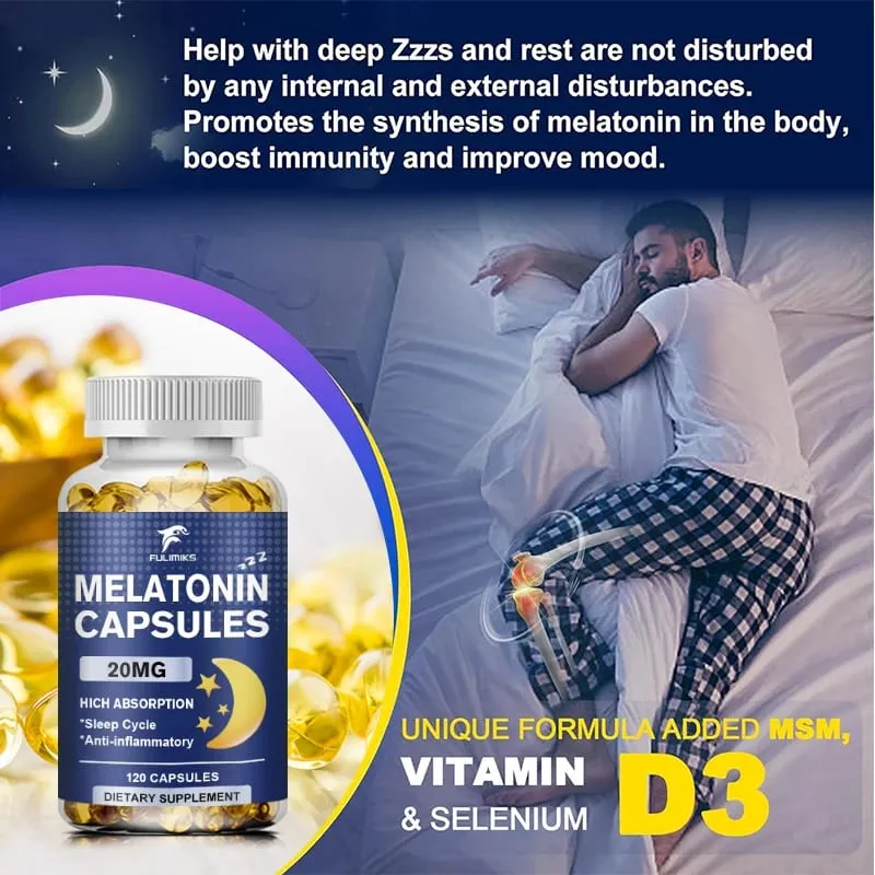 Suplemento dietético para sono de melatonina 20 mg 120 cápsulas com sabor de morango contém melatonina - sono saudável — image 6