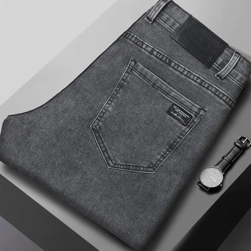 Men's New Stretch Straight Jeans Business Versatile Trendy Youth Casual Regular Long Pants for Spring Autumn Male Denim Trousers — image 2