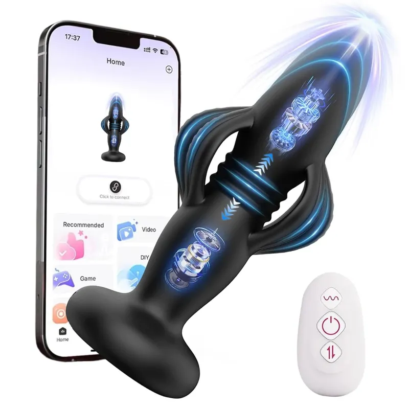 3-in-1 Telescopic & Expanding Anal Toys Butt Plug Prostate Massager Anal Plug Vibrator Male Sex Toys IPX7 Waterproof Thrusting
