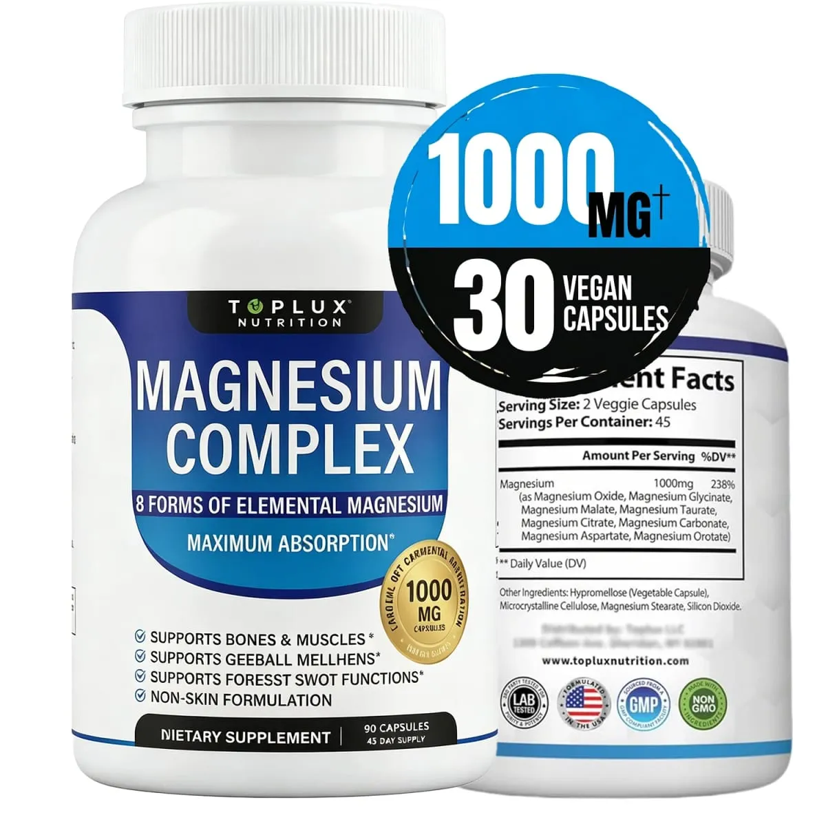 Magnesium Complex Supplement 8 Elemental 1000mg - Magnesium Glycinate Citrate Malate Taurate for Bones Recovery Energy