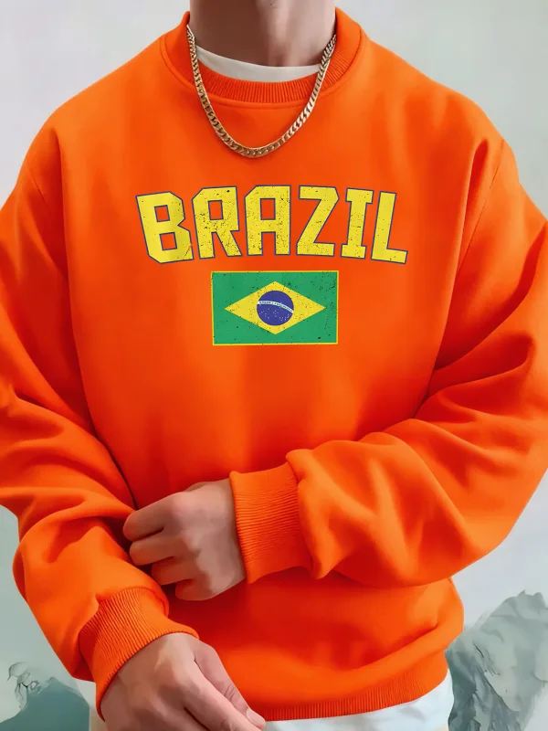Brazil Letter And Flag Prints Man'S Pocket Streetwear Street Basic Hoody Crewneck Sport Sweatshirts Fleece Trendy Pullovers — image 11