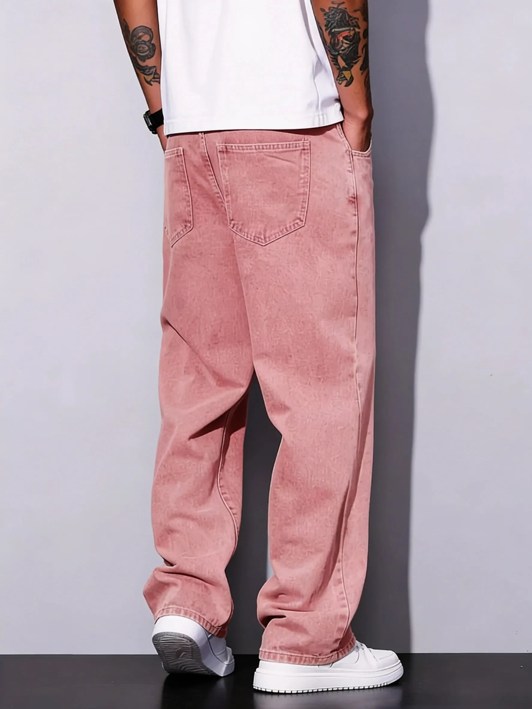 Men Jeans Pink Basic Straight Leg Men Jeans Mid Rise All-match Trousers All Seasons Street Daily Bottoms For Young Men Daily Out — image 3