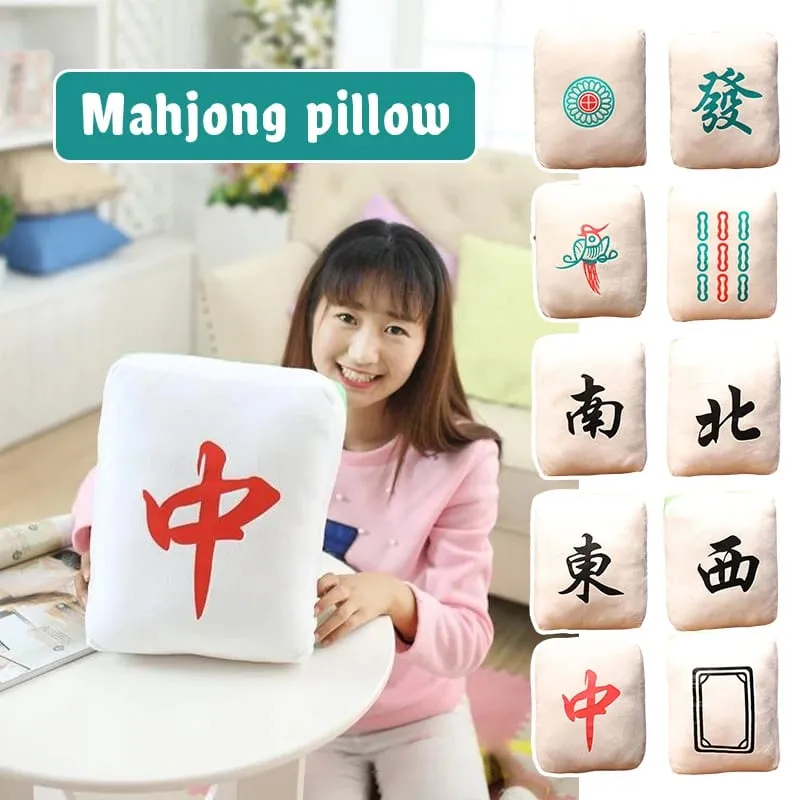 Nouveau 1pc créatif Mahjong oreiller coussin chinois en peluche jouet voiture chaise dossier Mahjong dés drôle sieste oreiller canapé décor à la maison cadeau