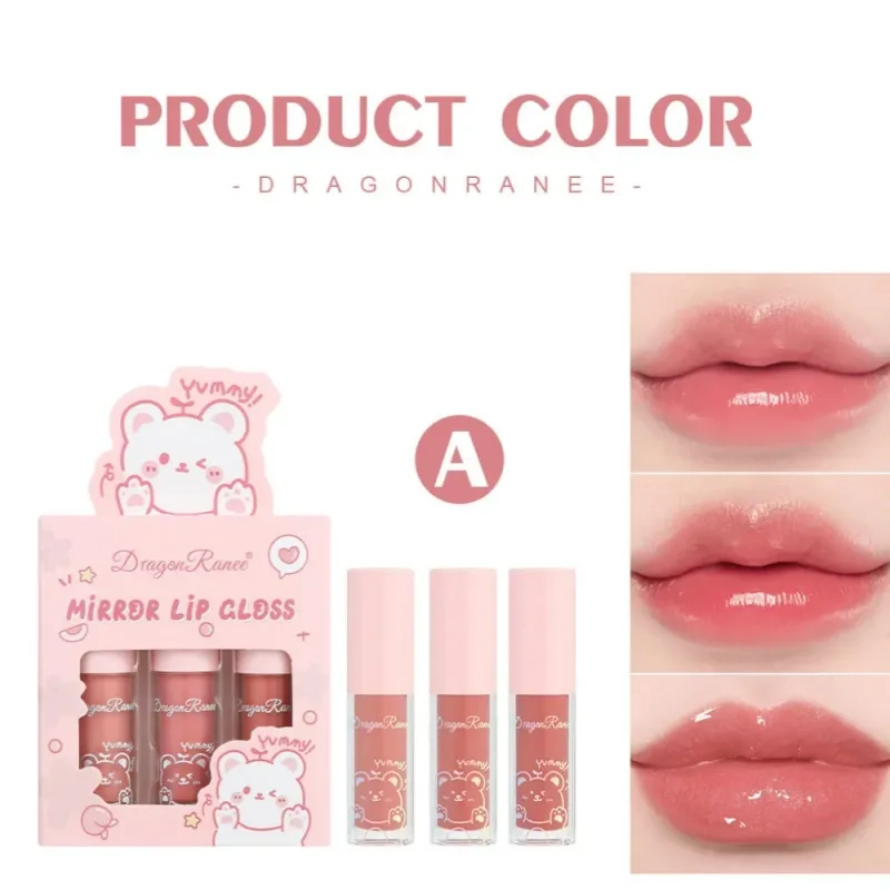 Dragão ranee 3 pçs espelho conjunto de brilho labial hidratante brilhante brilho labial hidratante pérola batom líquido dos desenhos animados conjuntos de brilho labial — image 4