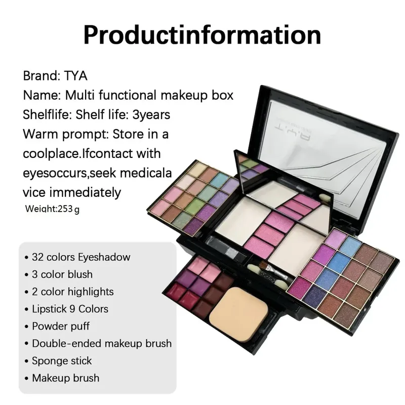 Kit Rias Set Lengkap untuk Wanita Multifungsi Semua Dalam Satu Kotak Baru 46 Warna Lipstik Wajah Eye Shadow Kuas Alis Palet Rias