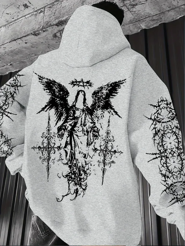Styl gotycki anioł bluzy z kapturem z nadrukami mężczyźni kobiety Outdoor Street Casual Sport Trend hip-hop para z długim rękawem jesienno-zimowa bluza